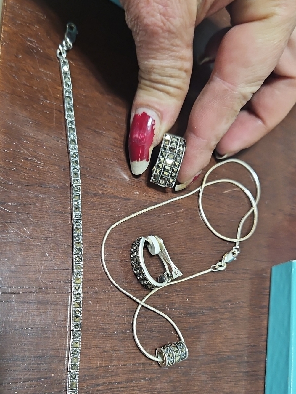 .925 Silver And Marcasite Jewelry Set